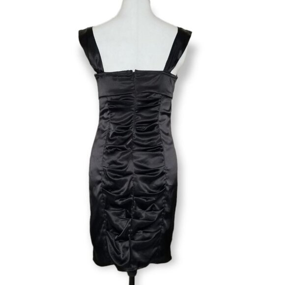 Vintage Ruby Rox Black Satin Bodycon Mini Dress With Ruched Center Goth Witch - Picture 4 of 10